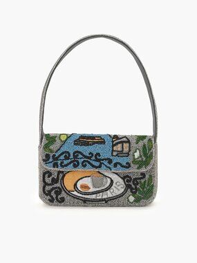 Viral Beaded Shoulder Bag Paris by America and Beyond Metallic Silver & Blue NWT
